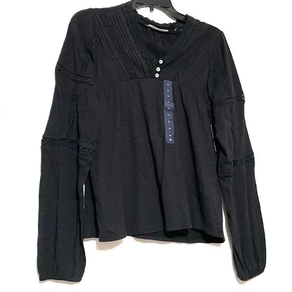 Lucky Brand Black Lace Long Sleeve Peasant Top - Picture 6 of 13